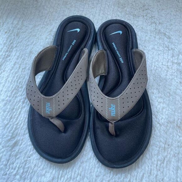 Nike Comfort Cushioned Footbed Khaki,brown & mint blue Thong Sandals SZ10 - Picture 7 of 10